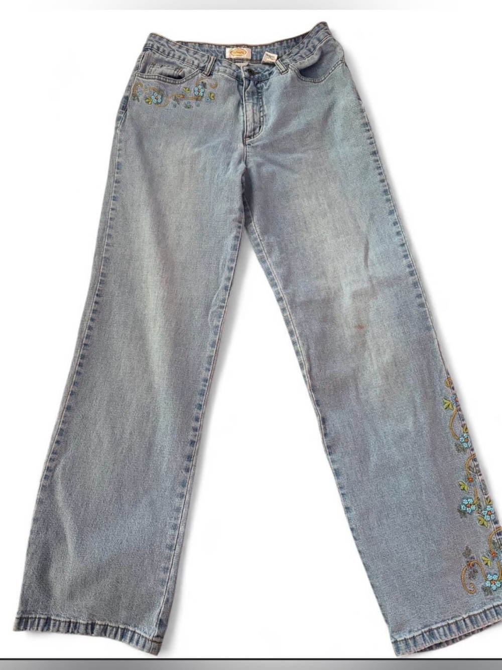 (826-4) Talbots Vintage Embroidered Beaded Stretch Straight Jeans Blue Size 6 EU